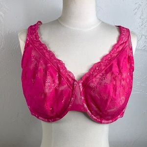Cacique Full Coverage Barbie Pink Unpadded lined Wired lace bra size 46D EUC